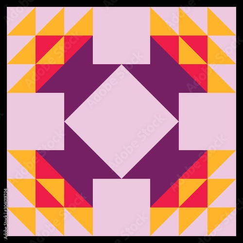 Barn quilt pattern, Amish Patchwork design, Abstract geometric tiled trail Vector illustration