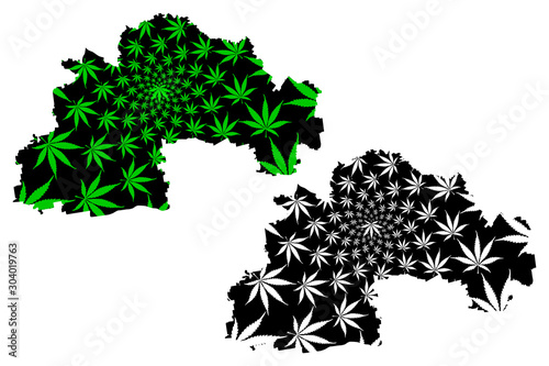 Dnipropetrovsk Oblast (Administrative divisions of Ukraine, Oblasts of Ukraine) map is designed cannabis leaf green and black, Sicheslav Oblast map made of marijuana (marihuana,THC) foliage....