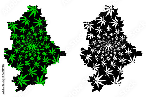 Donetsk Oblast (Administrative divisions of Ukraine, Oblasts of Ukraine) map is designed cannabis leaf green and black, Donechyna map made of marijuana (marihuana,THC) foliage....