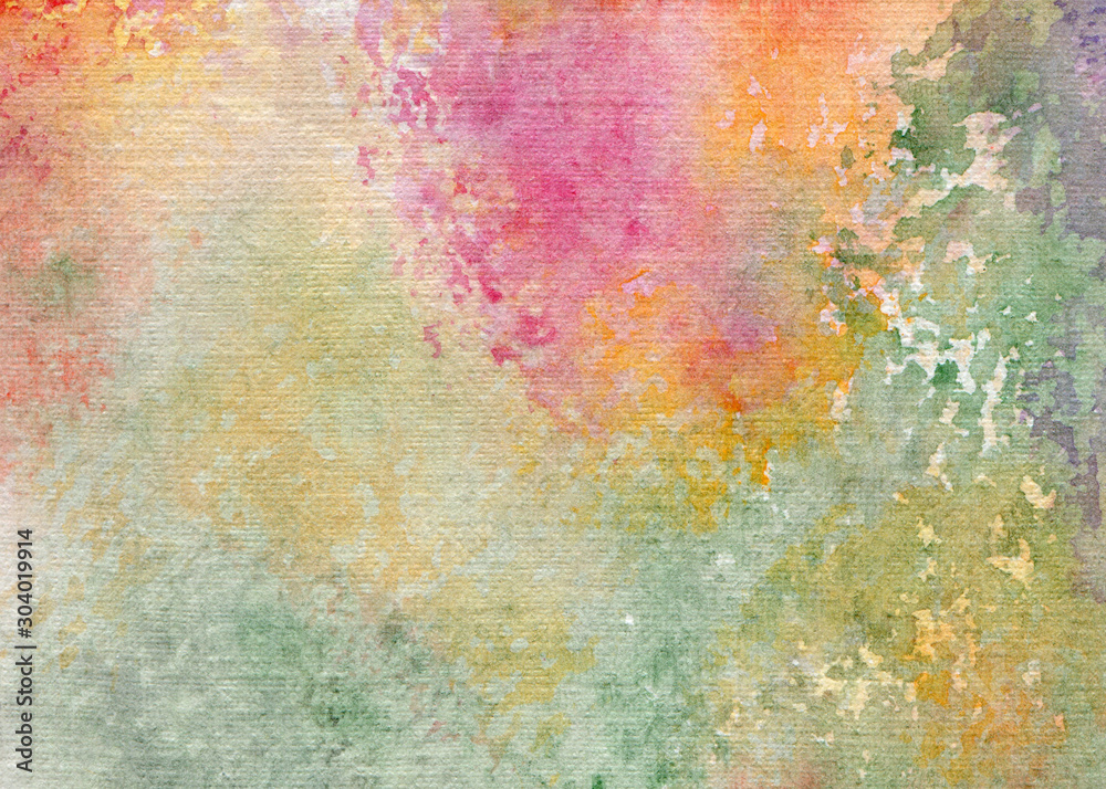 Colorful abstract watercolor texture. Drops and splashes of paint on paper. Beautiful natural shades. Hand painted background