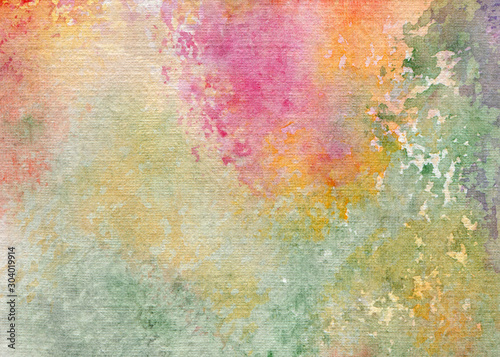 Colorful abstract watercolor texture. Drops and splashes of paint on paper. Beautiful natural shades. Hand painted background