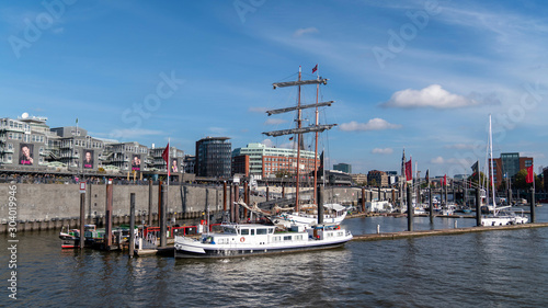 old sailing boat in the port of hamburg on a sunny day, germany © André Gerken