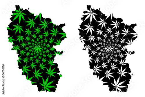 Luhansk Oblast (Administrative divisions of Ukraine, Oblasts of Ukraine) map is designed cannabis leaf green and black, Luhanshchyna map made of marijuana (marihuana,THC) foliage....