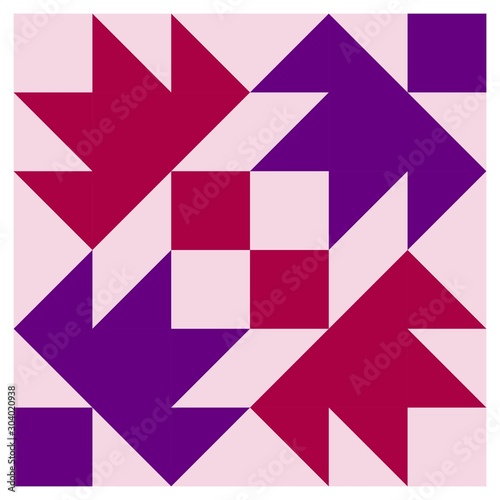 Barn quilt pattern, Amish Patchwork design, Abstract geometric tiled trail Vector illustration