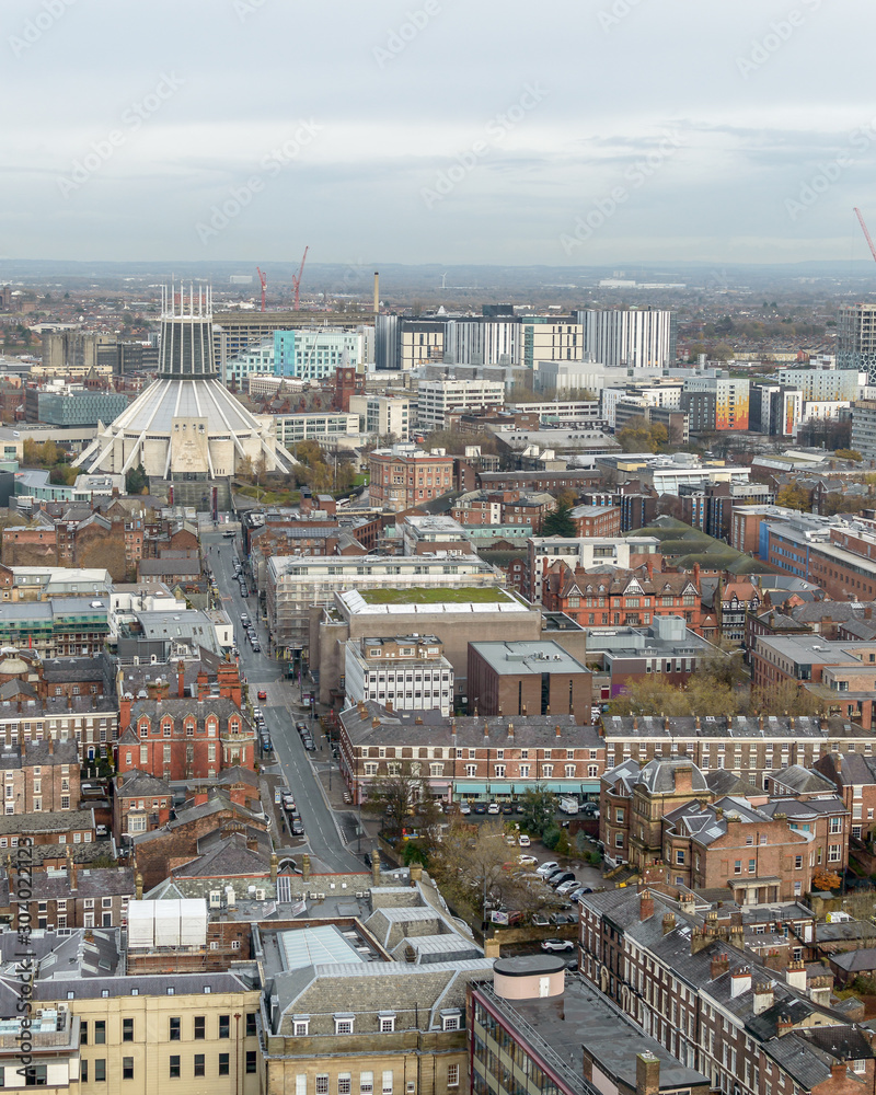Panoramic View Over Liverpool - North Side Cityscape, England November 2019