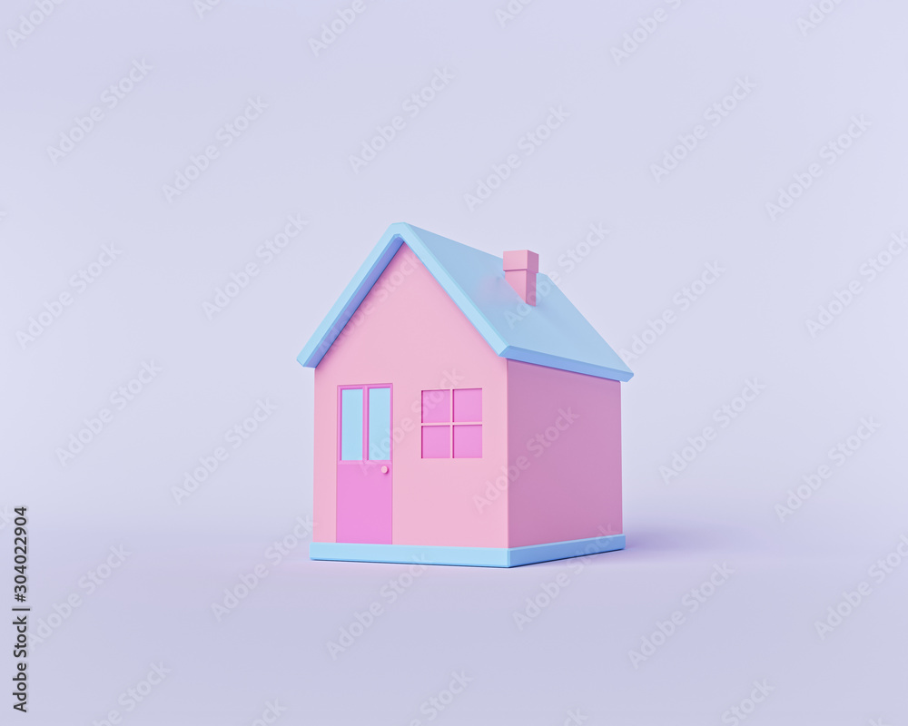minimal cute house isolated on pastel background. cartoon style. 3d rendering minimal cute house isolated on pastel background. cartoon style. 3d rendering