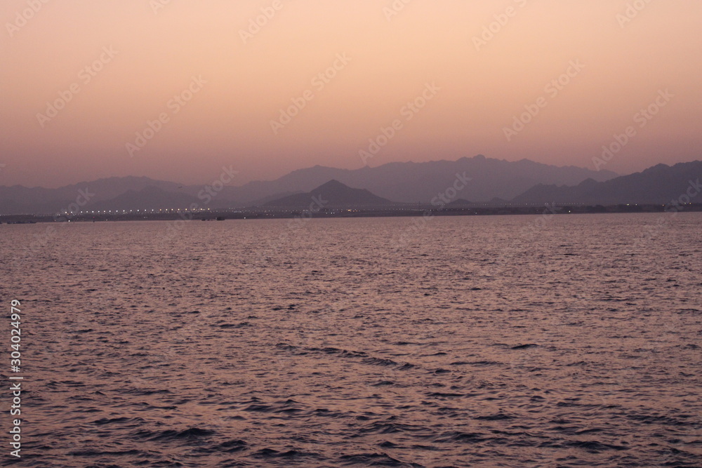 red open sea, evening, sunset