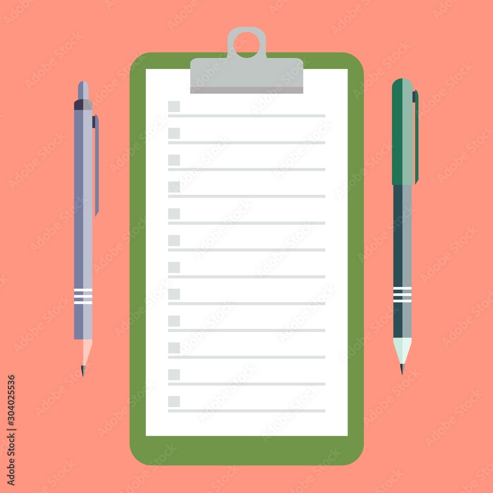 Notebook, pencil and pen. Stock flat vector illustration Notebook, pencil and pen. Stock flat vector illustration