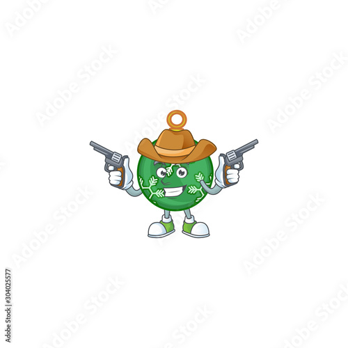 Cartoon green christmas ball with character cowboy