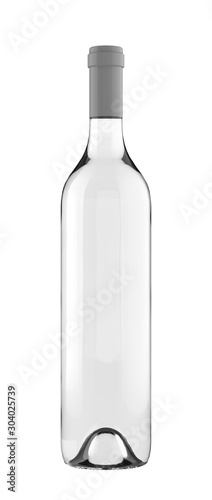 Clear White Standard Glass Cork Top Wine Bottle with Clear Liquid and Top Label. 26oz or 750ml (75cl, 0.75l) volume. 3D rendered Mock Up Isolated on White Background.