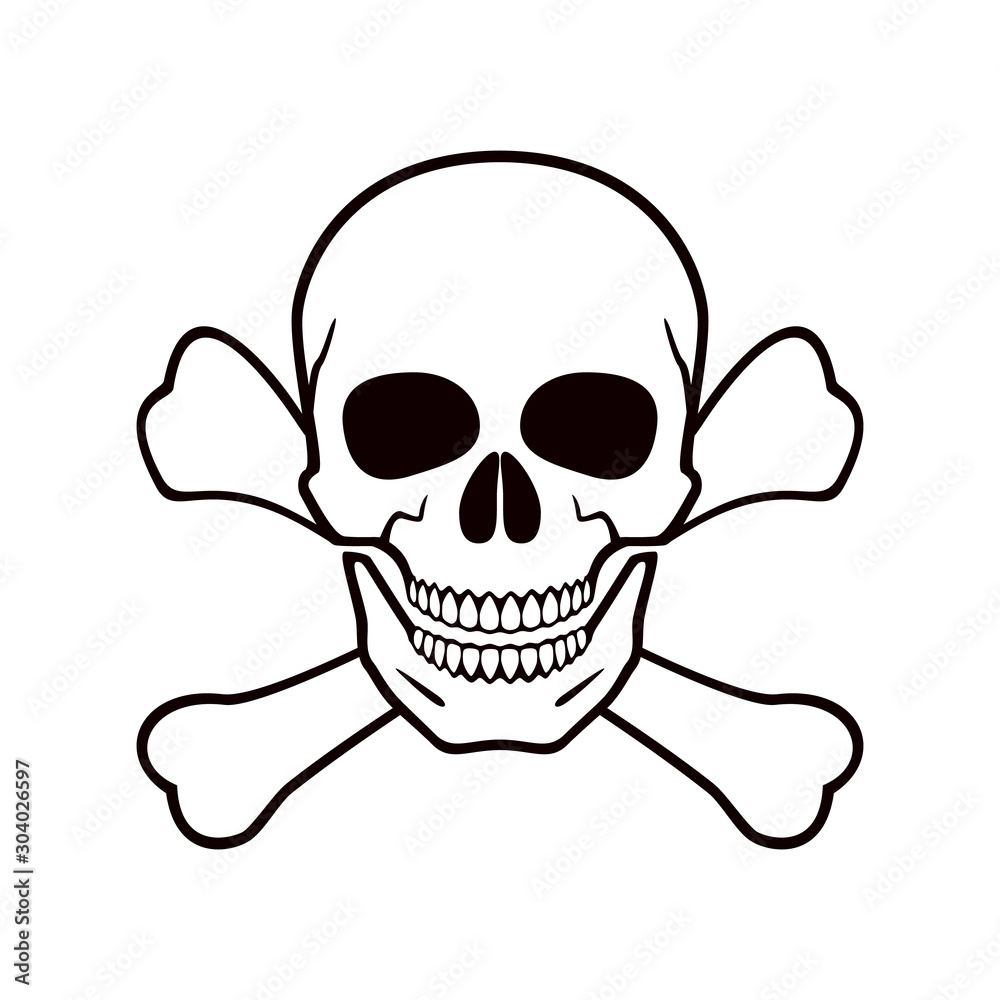 Human skull, crossbones. Symbol of danger. Abstract concept, icon. Vector illustration on white background. Human skull, crossbones. Symbol of danger. Abstract concept, icon. Vector illustration on white background.
