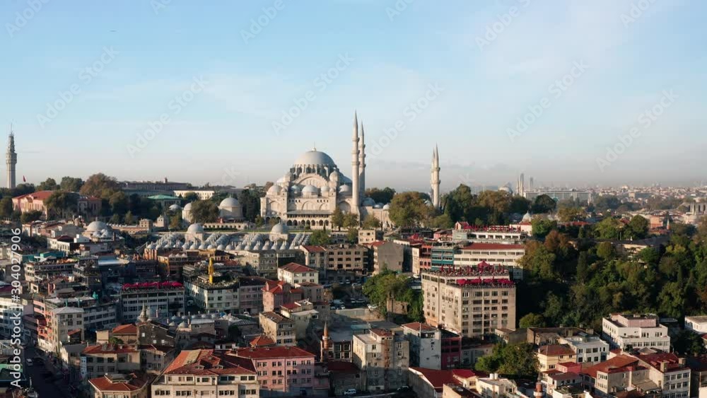Wide view of the Suleymaniye Mosque, Istanbul, Turkey. Aerial from drone Wide view of the Suleymaniye Mosque, Istanbul, Turkey. Aerial from drone