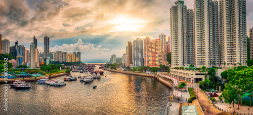 Photography Aberdeen, Hong Kong seen from Ap Lei Chau Bridge, in night time