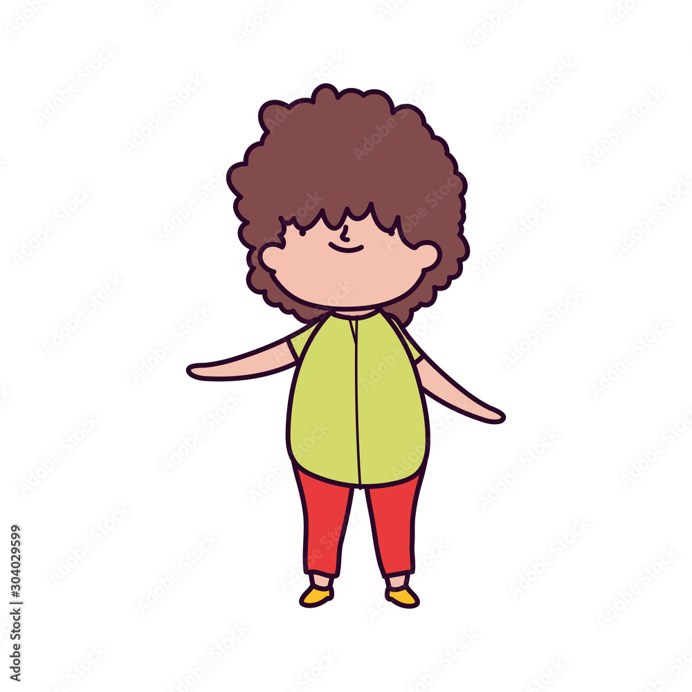 cute little boy with curly hair on white background