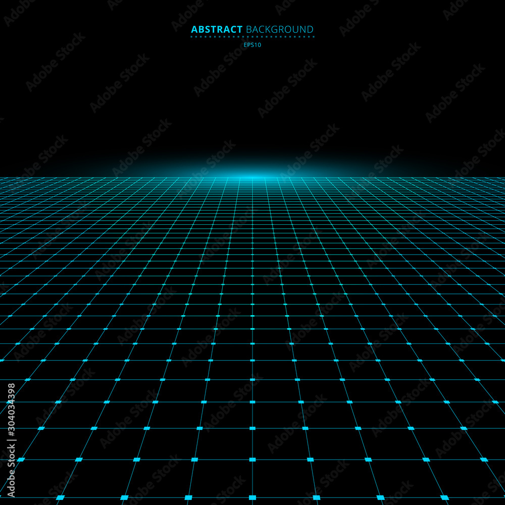 Abstract technology futuristic concept blue grid perspective on black background and lighting with space for your text