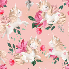 Fototapete Einhornmuster Süßes Einhorn Muster auf Rosa  © creationsofanna