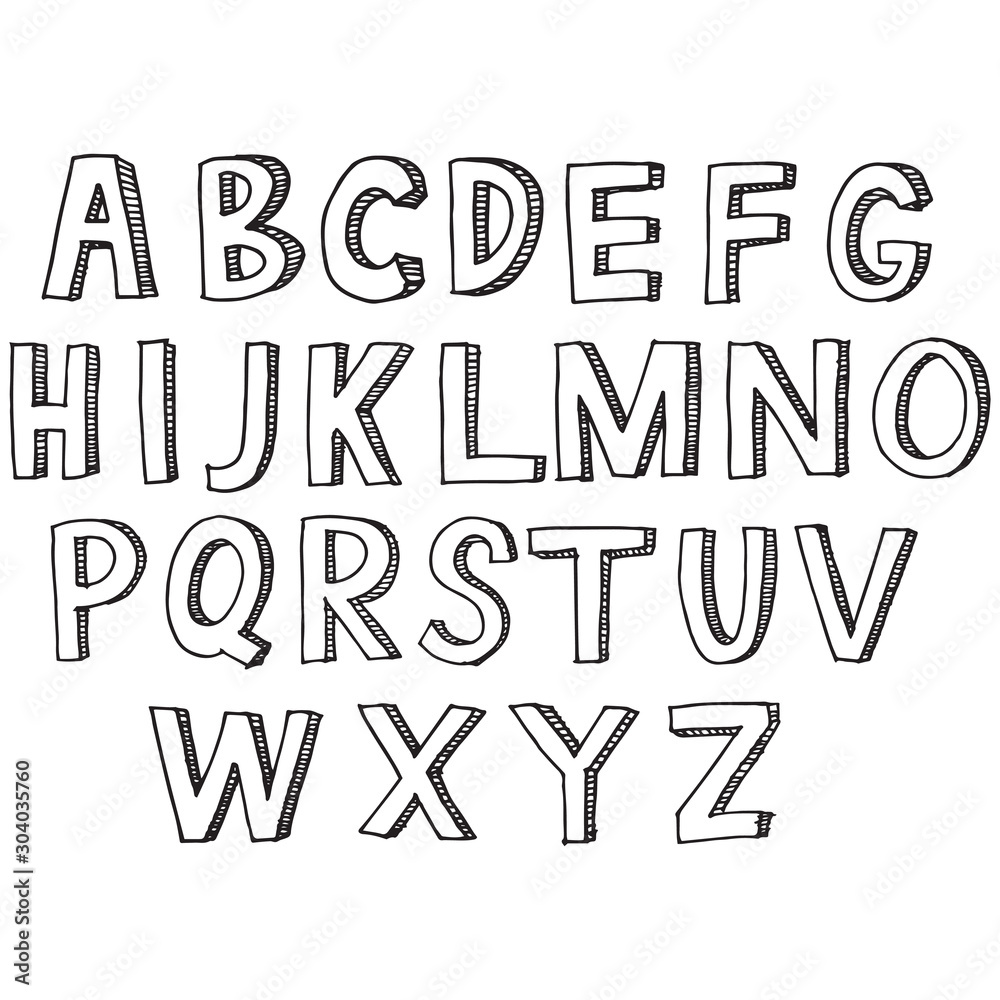 element design vector. Hand drawn doodle font. Set of sketch alphabet ...