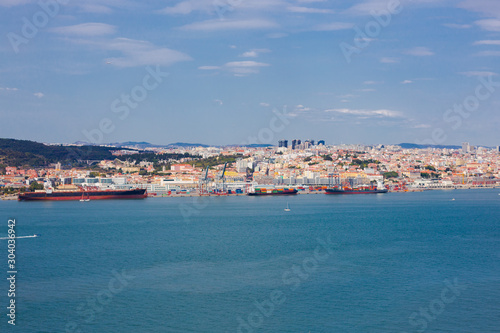 Lisbon on the Tagus river bank, central Portugal. Tajo view from the ferry to Almada.