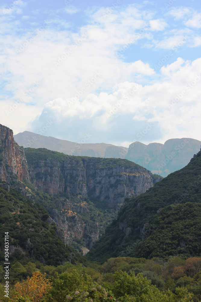 View of Tymfi Mountain and Vikos gorge Zagoria Epirus Greece