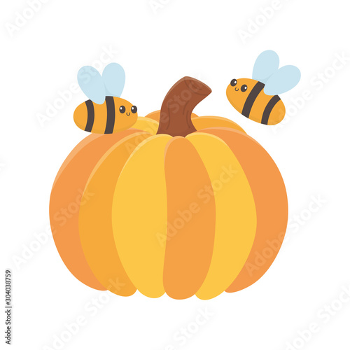 happy thanksgiving day pumpkin and flying bees