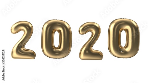 Happy New 2020 Year. Holiday  illustration of golden metallic numbers 2020 and sparkling glitters pattern. Realistic 3d sign. Festive poster or banner design