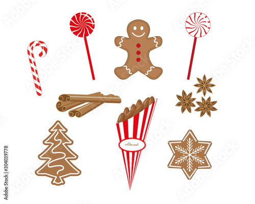Set of christmas sweets. Without a background, isolated. Vector clip art
