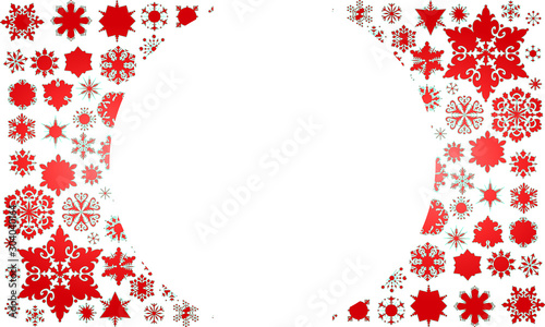 Vector background with snowflakes pattern in gold and red on white, whit gradient