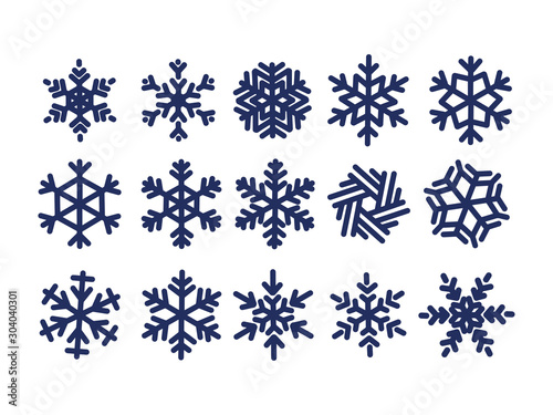Collection of snowflakes in various shapes, Set of design materials for winter and Christmas Day