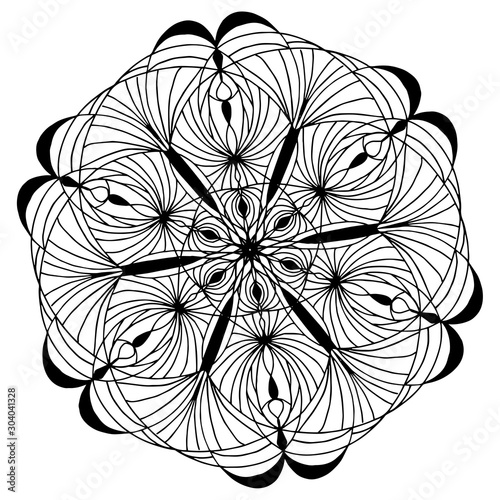 Children coloring, drawing. Leaves set of different plants and trees. Star shape or snowballs. Black and white snowflake.