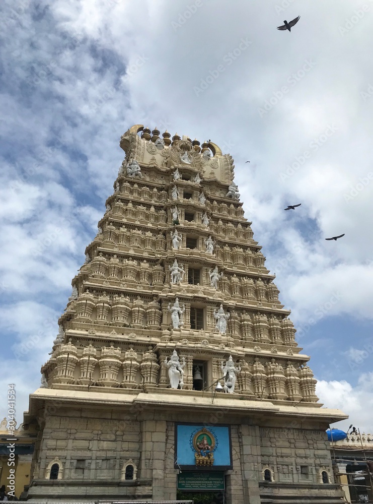 Mysore, Karnataka/India - June 15, 2018 - Chamundi Hill Temple of South Indian Goddess Chamundi at Mysore, Karnataka