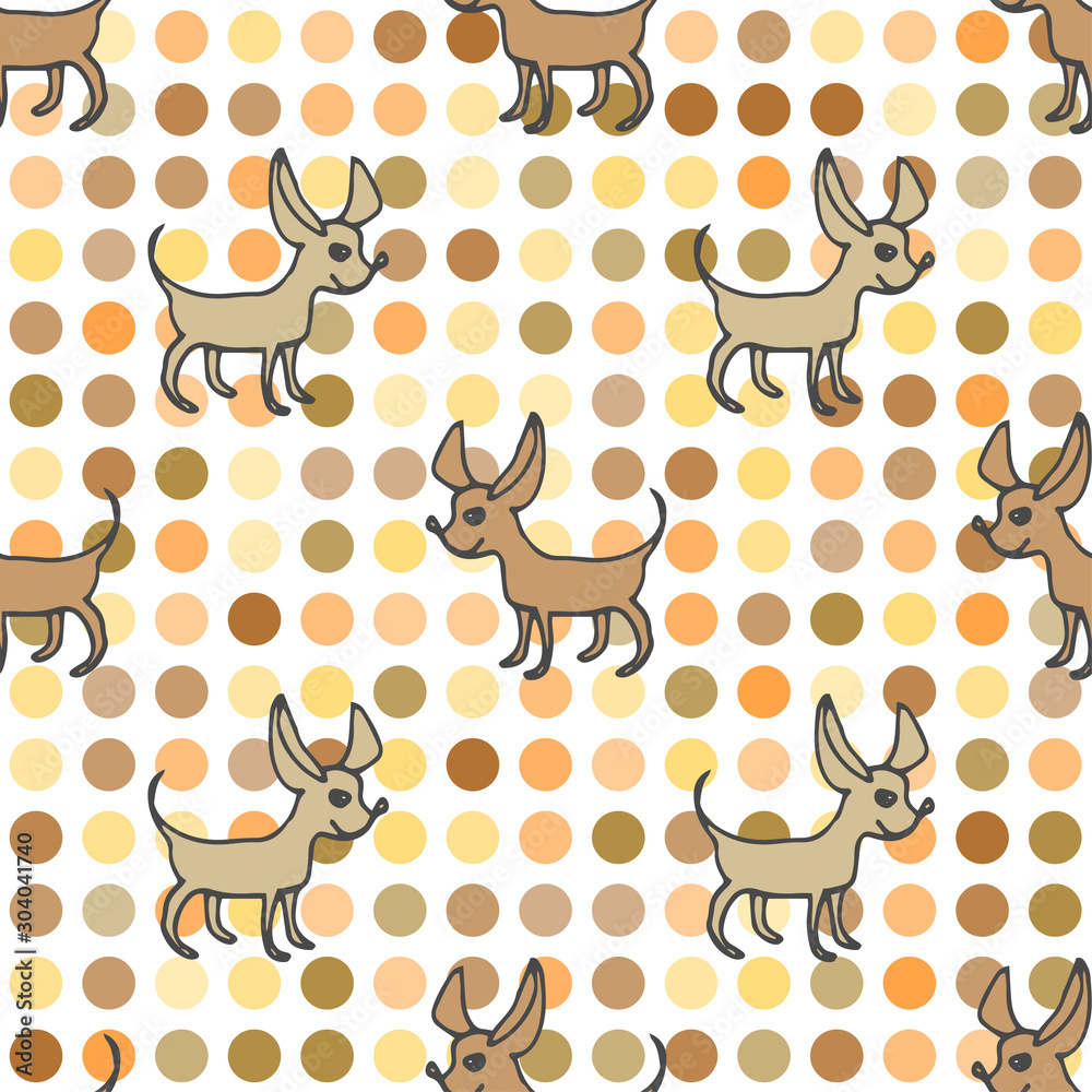 Small chihuahua dogs on dotted background. Seamless vector pattern. Small chihuahua dogs on dotted background. Seamless vector pattern.