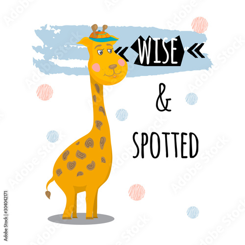 Vector giraffe animal character with quotes