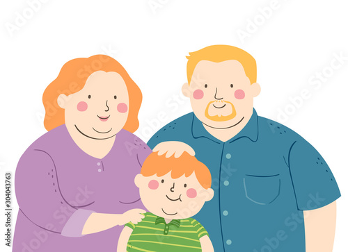 Kid Boy Fat Family Illustration