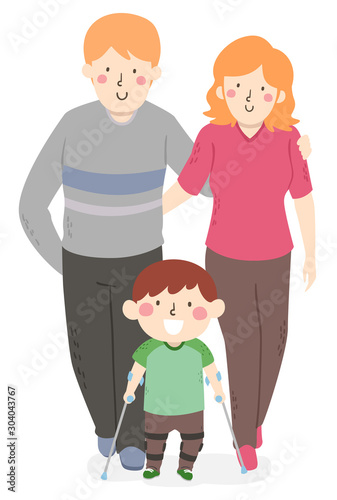 Kid Boy Leg Brace Parents Illustration