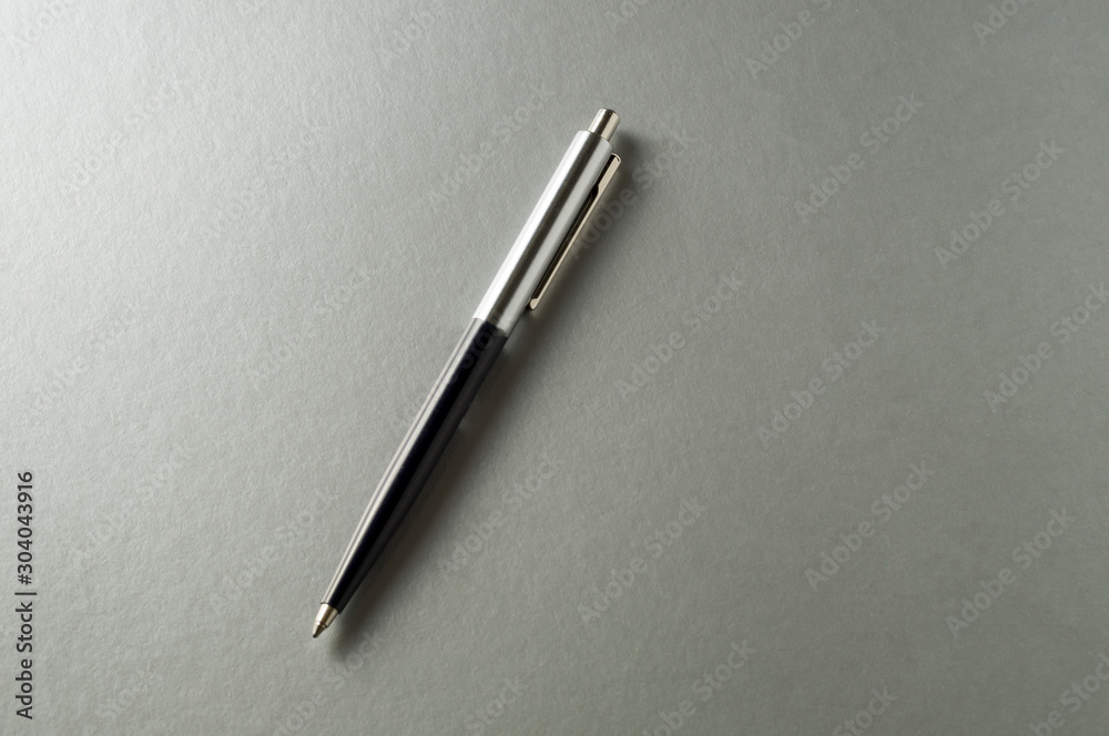 ballpoint pen on silver background, blank space for text mock up ballpoint pen on silver background, blank space for text mock up