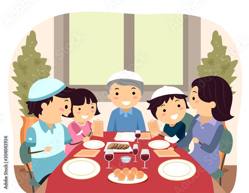 Family Jewish Passover Dinner Illustration