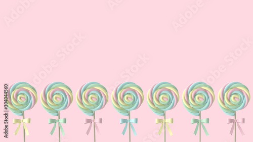 Swirl lollipops. Colored sugar candies on white background 3D-Rendering
