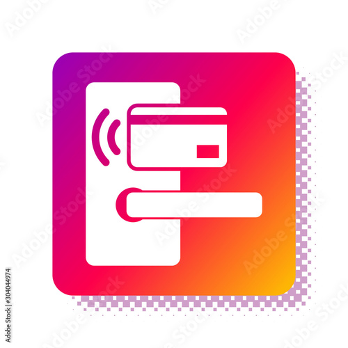 White Digital door lock with wireless technology for unlock icon isolated on white background. Door handle sign. Security smart home. Square color button. Vector Illustration