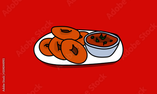 Medu Vada South Indian Hand Drawn Vector Illustration