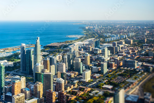 city skyline aerial night view in Chicago, America © voyata