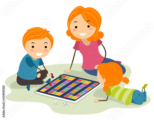 Stickman Kids Mom Board Game Illustration