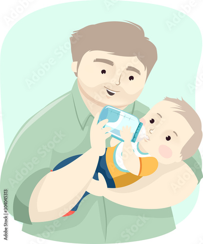 Dad Baby Boy Drink Milk Ill...