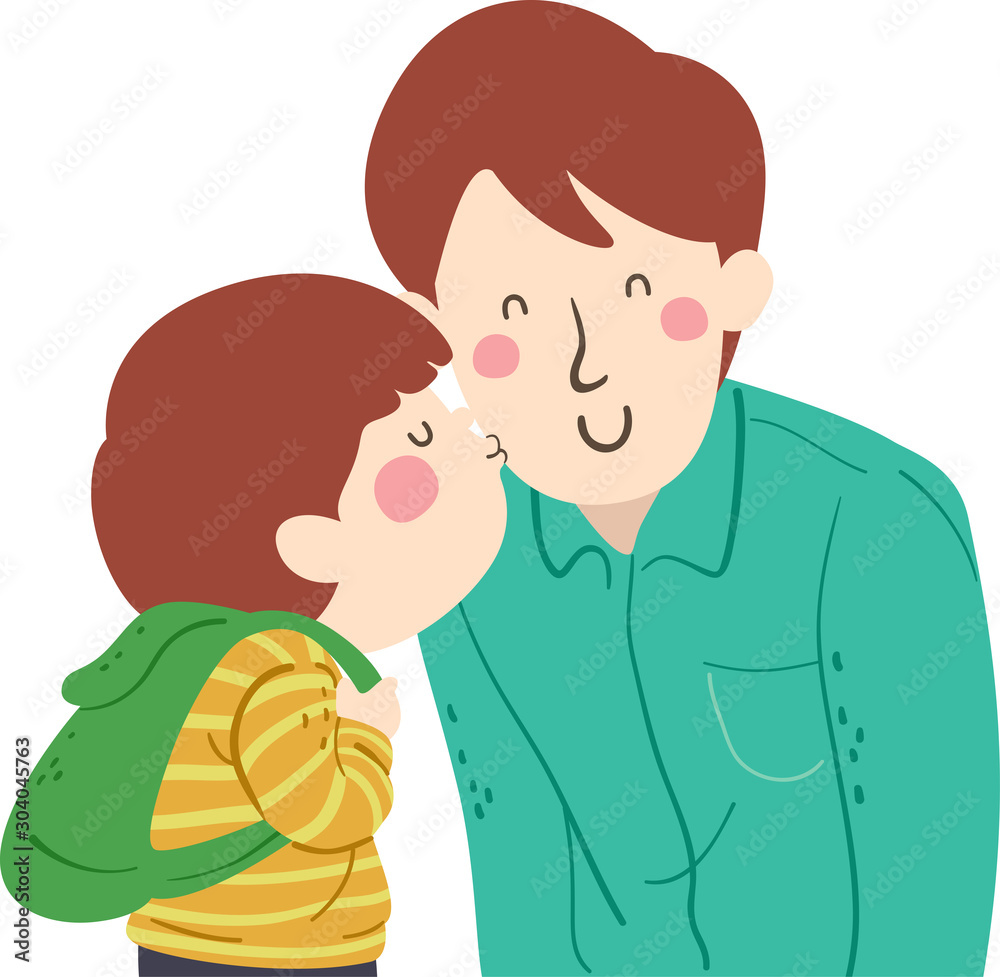 Kid Boy Kiss Dad Man Cheek Illustration Kid Boy Kiss Dad Man Cheek Illustration