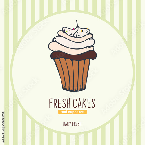 Cupcakes and Cakes banner. Bakery and pastry.
