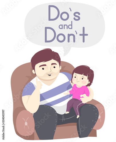 Kid Girl Man Dad Tell Dos Dont Illustration