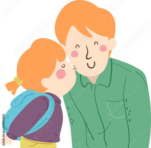 Kid Girl Kiss Man Dad Cheek Illustration