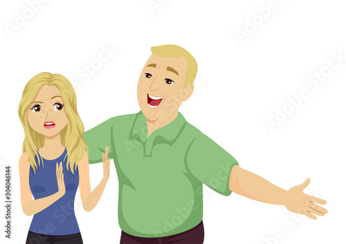 Teen Girl Man Dad Hug Feel Awkward Illustration