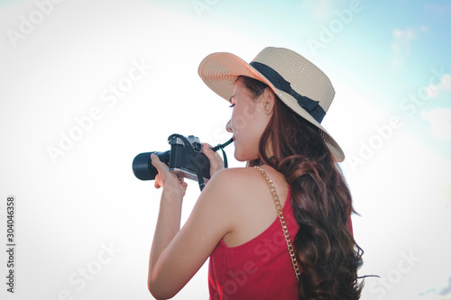 woman take photo. traveler tourist travel on holiday vacation. journey trip concept © 88studio