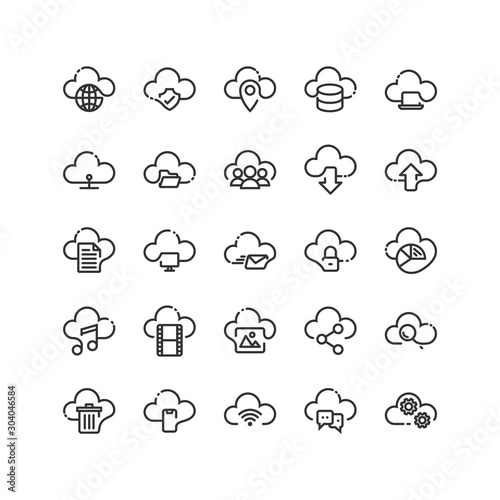Cloud Computing outline icon set. Vector and Illustration.