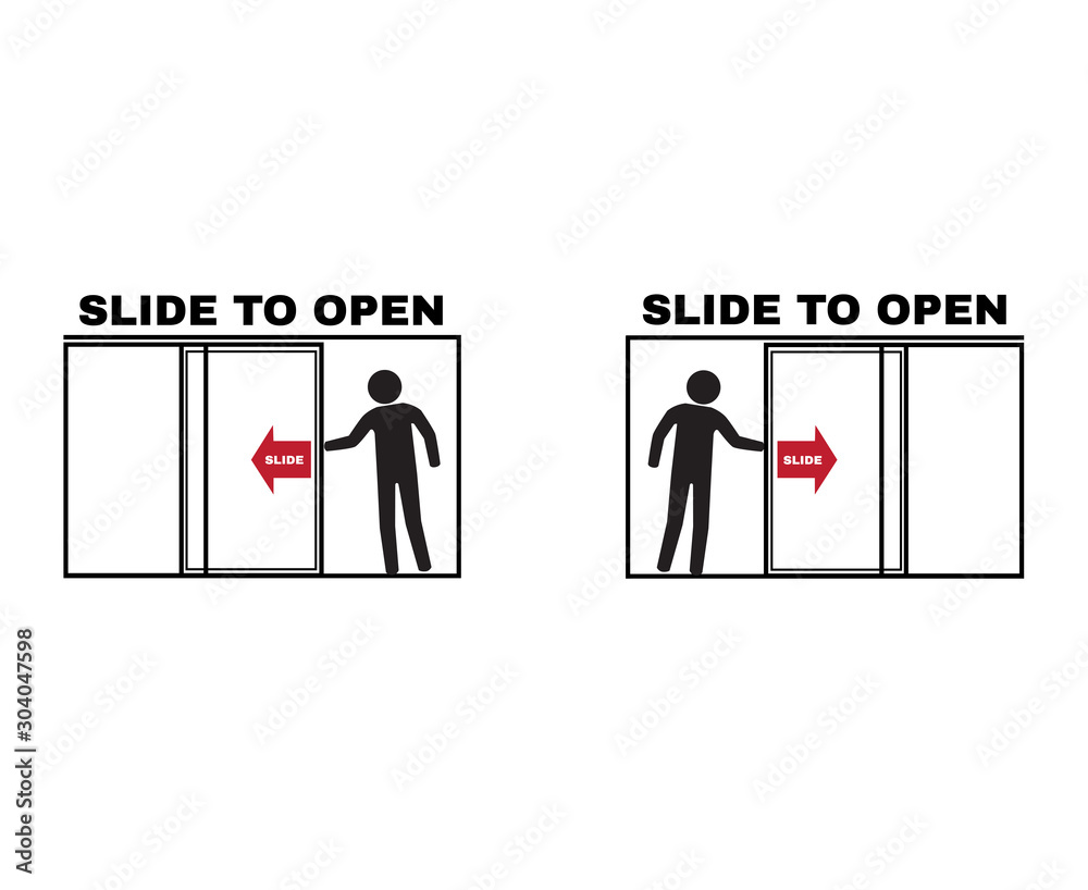 Accident prevention signs, slide to open the door sign, beware or caution symbol, Vector illustration. Accident prevention signs, slide to open the door sign, beware or caution symbol, Vector illustration.